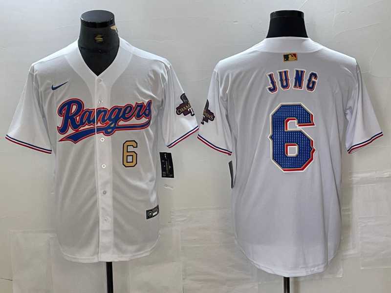Men%27s Texas Rangers #6 Josh Jung Number White 2023 World Series Champions Cool Base Jerseys